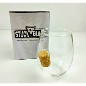 Stuck In Glass Stemless Wine Glass With Embedded Cork 15oz Barware NEW In Box